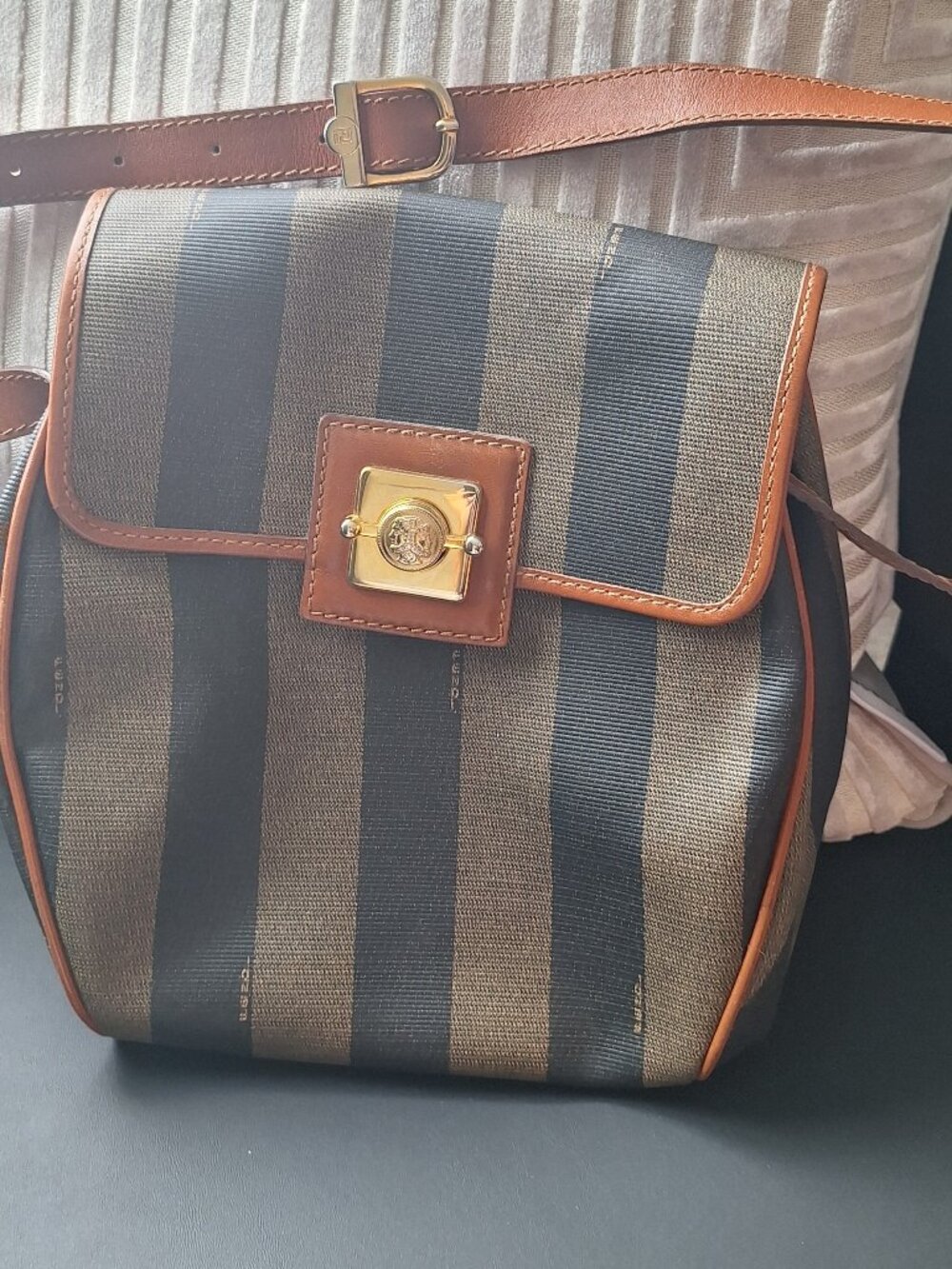 Authentic 1980s Vintage Fendi s.a.s. Pequin Stripe Crossbody Bag
